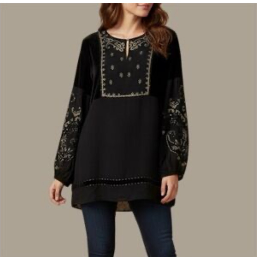 NWT Sundance Gracie Boho Black Floral Beaded Blouse Velvet Embroidered M BOHO